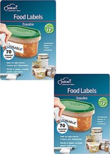 jokari erasable food labels 2 pack refill, reusable, freezer, microwave and dishwasher safe kitchen tool for all purpose meal