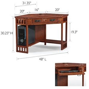 Leick Home SINCE 1910 Corner Computer and Writing Desk, Mission Oak Finish