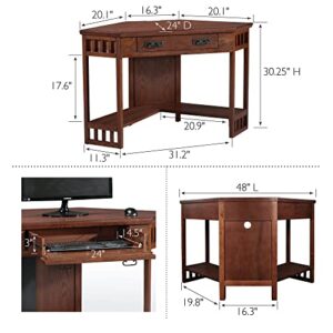 Leick Home SINCE 1910 Corner Computer and Writing Desk, Mission Oak Finish