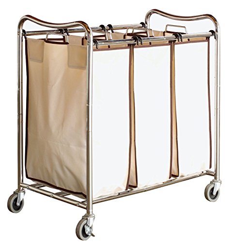 AUEY Heavy-Duty 3-Bag Laundry Sorter Cart Hamper Organizer