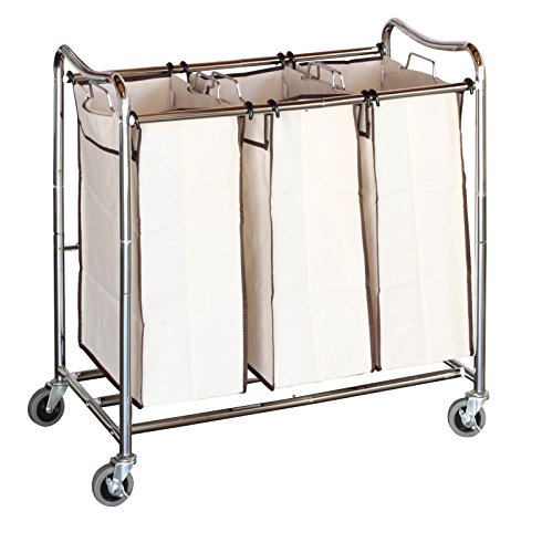 AUEY Heavy-Duty 3-Bag Laundry Sorter Cart Hamper Organizer