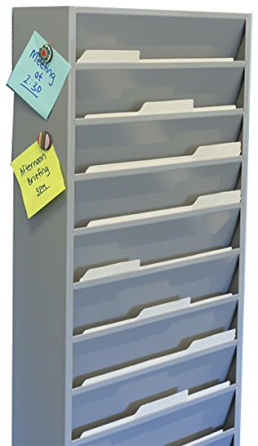 Displays2go Office File Folder Wall Rack, 11 Tiered Pockets, Medical Chart Folders (Gray Powder Coated Steel)