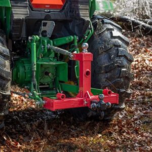 Titan Attachments 3 Point Gooseneck Tractor Trailer Hitch Optional Hay Bale Spear and Stabilizer Spears, Fits Category 1 Tractors, Red Finish, 2" Receiver Hitch, 2" Gooseneck Ball