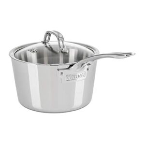 viking culinary contemporary 3-ply stainless steel saucepan, 3.4 quart, includes glass lid, dishwasher, oven safe, works on all cooktops including induction