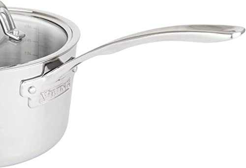 Viking Culinary Contemporary 3-Ply Stainless Steel Saucepan, 3.4 Quart, Includes Glass Lid, Dishwasher, Oven Safe, Works on All Cooktops including Induction