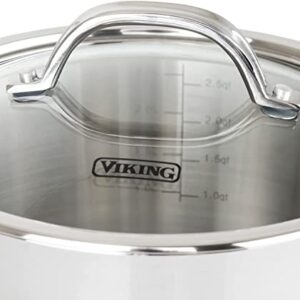 Viking Culinary Contemporary 3-Ply Stainless Steel Saucepan, 3.4 Quart, Includes Glass Lid, Dishwasher, Oven Safe, Works on All Cooktops including Induction