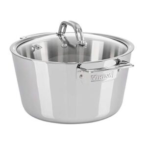 viking culinary contemporary 3-ply stainless steel dutch oven, 5.2 quart, includes glass lid, dishwasher, oven safe, works on all cooktops including induction