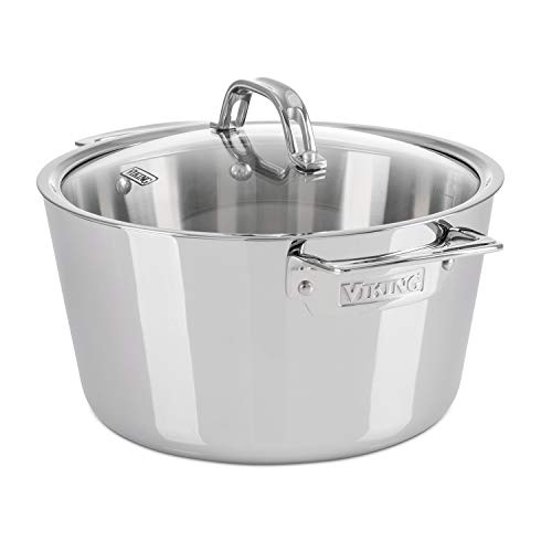 Viking Culinary Contemporary 3-Ply Stainless Steel Dutch Oven, 5.2 Quart, Includes Glass Lid, Dishwasher, Oven Safe, Works on All Cooktops including Induction