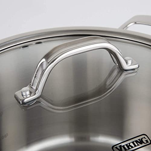 Viking Culinary Contemporary 3-Ply Stainless Steel Dutch Oven, 5.2 Quart, Includes Glass Lid, Dishwasher, Oven Safe, Works on All Cooktops including Induction