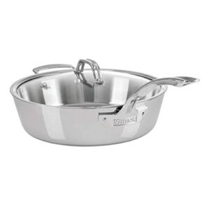 viking culinary contemporary 3-ply stainless steel sauté pan, 4.8 quart, includes glass lid, dishwasher, oven safe, works on all cooktops including induction