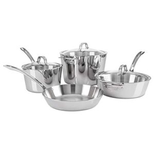 viking culinary contemporary 3-ply stainless steel cookware set, 7 piece, includes glass lids, pots & pans, dishwasher, oven safe, works on all cooktops including induction