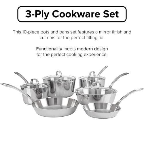Viking Culinary Contemporary 3-Ply Stainless Steel Cookware Set, 10 Piece, Dishwasher, Oven Safe, Works on All Cooktops including Induction