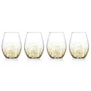 fitz and floyd luster stemless wine set of 4 – elegant lead-free matching drinkware for everyday & entertaining – modern glasses-gift for weddings & holidays, 20 oz, 4 count (pack of 1), gold