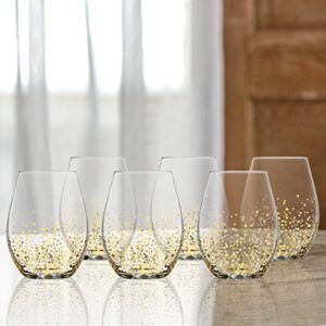 Fitz and Floyd Luster Stemless Wine Set of 4 – Elegant Lead-Free Matching Drinkware for Everyday & Entertaining – Modern Glasses-Gift for Weddings & Holidays, 20 Oz, 4 Count (Pack of 1), Gold