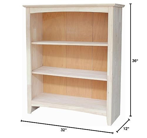 International Concepts Shaker Bookcase, 36-Inch, Unfinished