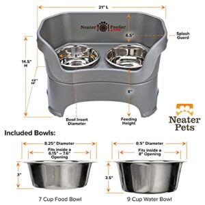 Neater Feeder Deluxe Large Dog (Gunmetal Grey) - The Mess Proof Elevated Bowls No Slip Non Tip Double Diner Stainless Steel Food Dish with Stand