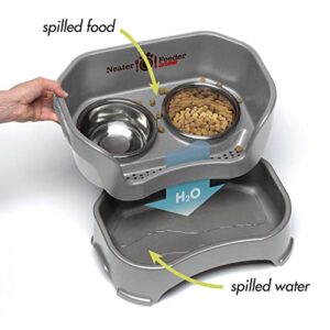 Neater Feeder Deluxe Large Dog (Gunmetal Grey) - The Mess Proof Elevated Bowls No Slip Non Tip Double Diner Stainless Steel Food Dish with Stand