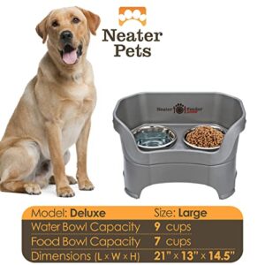 Neater Feeder Deluxe Large Dog (Gunmetal Grey) - The Mess Proof Elevated Bowls No Slip Non Tip Double Diner Stainless Steel Food Dish with Stand