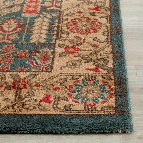 SAFAVIEH Mahal Collection Accent Rug - 4' x 5'7", Navy & Natural, Traditional Oriental Design, Non-Shedding & Easy Care, Ideal for High Traffic Areas in Entryway, Living Room, Bedroom (MAH697E)
