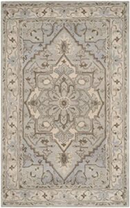 safavieh heritage collection accent rug - 4' x 6', beige & grey, handmade traditional oriental wool, ideal for high traffic areas in entryway, living room, bedroom (hg866a)