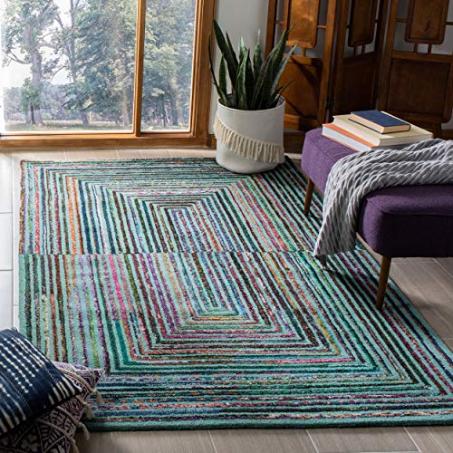 SAFAVIEH Nantucket Collection Area Rug - 5' x 8', Teal, Handmade Boho Abstract Cotton & Wool, Ideal for High Traffic Areas in Living Room, Bedroom (NAN603A)