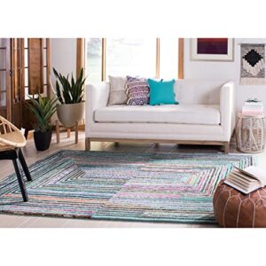 SAFAVIEH Nantucket Collection Area Rug - 5' x 8', Teal, Handmade Boho Abstract Cotton & Wool, Ideal for High Traffic Areas in Living Room, Bedroom (NAN603A)