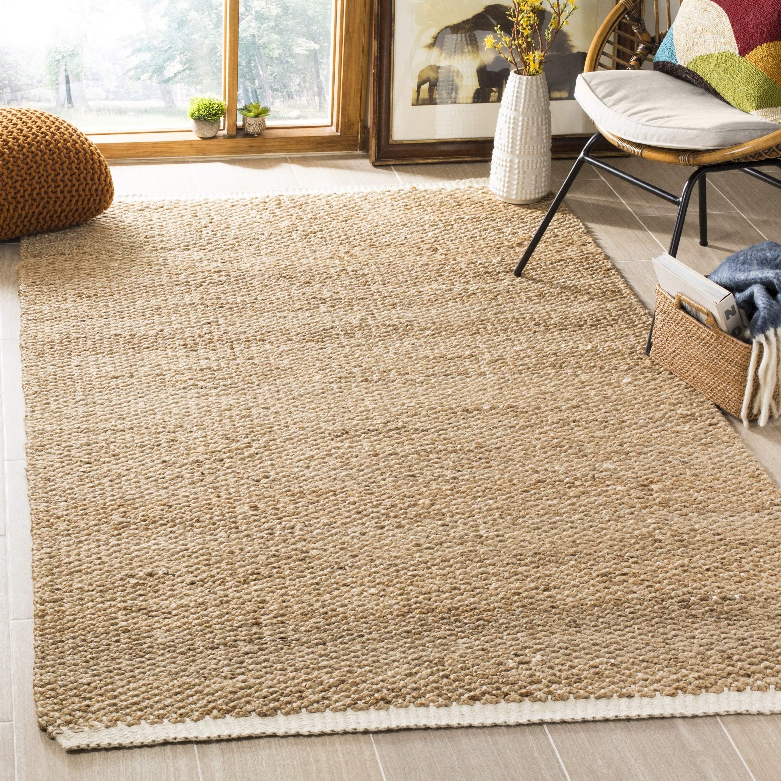 SAFAVIEH Natural Fiber Collection Area Rug - 8' x 10', Ivory & Natural, Handmade Jute, Ideal for High Traffic Areas in Living Room, Bedroom (NF465A)