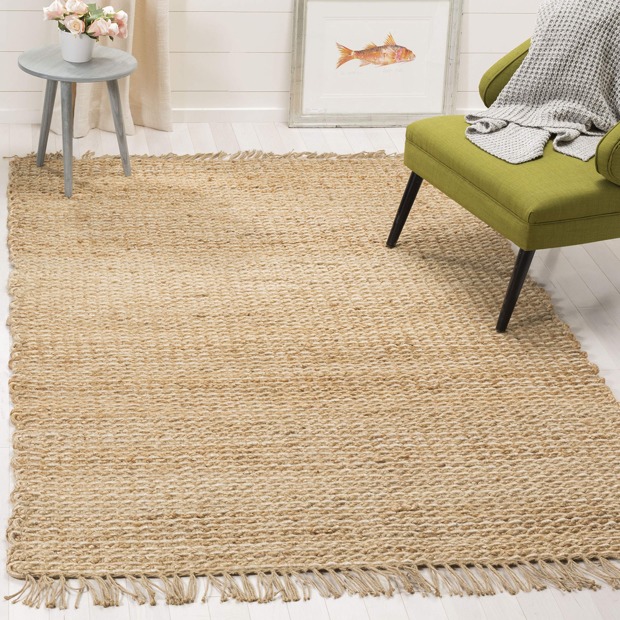 SAFAVIEH Natural Fiber Collection Area Rug - 8' x 10', Ivory & Natural, Handmade Jute, Ideal for High Traffic Areas in Living Room, Bedroom (NF465A)