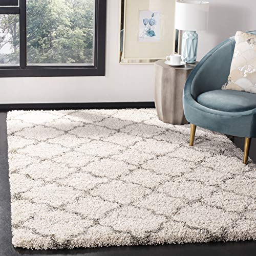 SAFAVIEH Hudson Shag Collection Area Rug - 8' x 10', Ivory & Grey, Moroccan Trellis Design, Non-Shedding & Easy Care, 2-inch Thick Ideal for High Traffic Areas in Living Room, Bedroom (SGH282A)