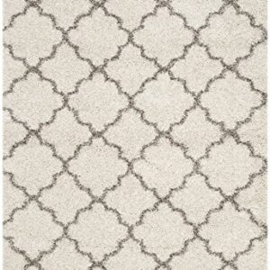 SAFAVIEH Hudson Shag Collection Area Rug - 8' x 10', Ivory & Grey, Moroccan Trellis Design, Non-Shedding & Easy Care, 2-inch Thick Ideal for High Traffic Areas in Living Room, Bedroom (SGH282A)