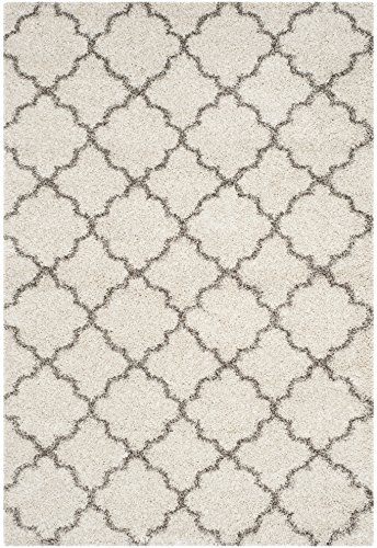 SAFAVIEH Hudson Shag Collection Area Rug - 8' x 10', Ivory & Grey, Moroccan Trellis Design, Non-Shedding & Easy Care, 2-inch Thick Ideal for High Traffic Areas in Living Room, Bedroom (SGH282A)