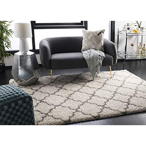 SAFAVIEH Hudson Shag Collection Area Rug - 8' x 10', Ivory & Grey, Moroccan Trellis Design, Non-Shedding & Easy Care, 2-inch Thick Ideal for High Traffic Areas in Living Room, Bedroom (SGH282A)