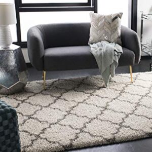 SAFAVIEH Hudson Shag Collection Area Rug - 8' x 10', Ivory & Grey, Moroccan Trellis Design, Non-Shedding & Easy Care, 2-inch Thick Ideal for High Traffic Areas in Living Room, Bedroom (SGH282A)