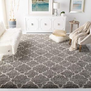 safavieh hudson shag collection area rug - 8' x 10', grey & ivory, moroccan trellis design, non-shedding & easy care, 2-inch thick ideal for high traffic areas in living room, bedroom (sgh282b)