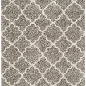 SAFAVIEH Hudson Shag Collection Area Rug - 8' x 10', Grey & Ivory, Moroccan Trellis Design, Non-Shedding & Easy Care, 2-inch Thick Ideal for High Traffic Areas in Living Room, Bedroom (SGH282B)