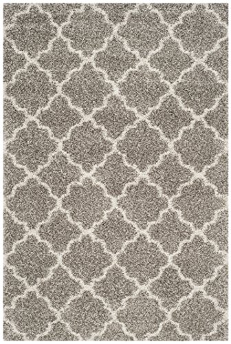 SAFAVIEH Hudson Shag Collection Area Rug - 8' x 10', Grey & Ivory, Moroccan Trellis Design, Non-Shedding & Easy Care, 2-inch Thick Ideal for High Traffic Areas in Living Room, Bedroom (SGH282B)