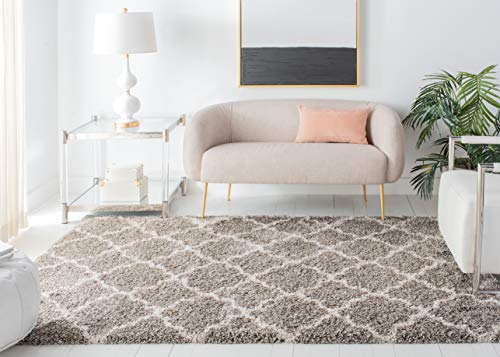 SAFAVIEH Hudson Shag Collection Area Rug - 8' x 10', Grey & Ivory, Moroccan Trellis Design, Non-Shedding & Easy Care, 2-inch Thick Ideal for High Traffic Areas in Living Room, Bedroom (SGH282B)