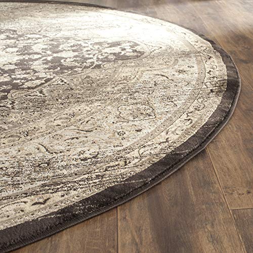 SAFAVIEH Vintage Collection 6'7" Round Taupe / Black VTG574D Oriental Traditional Distressed Area Rug