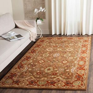 safavieh heritage collection area rug - 5' x 8', moss & rust, handmade traditional oriental wool, ideal for high traffic areas in living room, bedroom (hg952a)