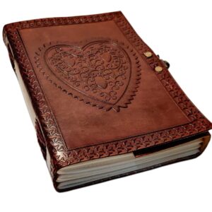 cuero Vintage Heart Embossed Leather Journal/Instagram Photo Album (Handmade Paper) - Coptic Bound with Lock Closure - Heart Journal (Brown)