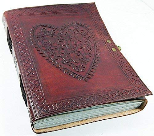 cuero Vintage Heart Embossed Leather Journal/Instagram Photo Album (Handmade Paper) - Coptic Bound with Lock Closure - Heart Journal (Brown)