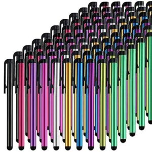 stylus pens for touch screens, 100 pieces stylists pack universal colorful long metal, touch screen pens for ipad, iphone, android, galaxy, chrome book, tablets, assorted colors all touch devices - 4"