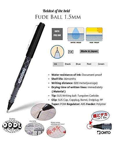 OHTO Fude Ballpoint Pen Extra Bold, 1.5mm, black ink, 5 pens per Pack (Japan import) [Komainu-Dou Original Package]