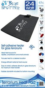 blue spotted under tank heater, large, for reptiles, amphibians & small animals & use with glass terrariums - size large - 8" x 18"