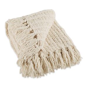 dii chenille luxury thick woven throw with fringe, 50x60, cream