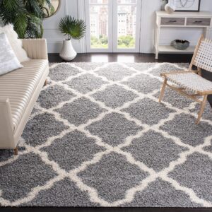 safavieh dallas shag collection area rug - 8' x 10', grey & ivory, trellis design, non-shedding & easy care, 1.5-inch thick ideal for high traffic areas in living room, bedroom (sgd257g)