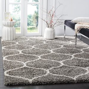 safavieh hudson shag collection area rug - 9' x 12', grey & ivory, moroccan ogee trellis design, non-shedding & easy care, 2-inch thick ideal for high traffic areas in living room, bedroom (sgh280b)