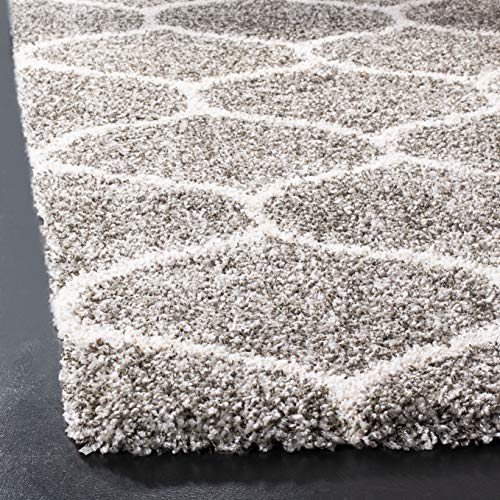 SAFAVIEH Hudson Shag Collection Area Rug - 9' x 12', Grey & Ivory, Moroccan Ogee Trellis Design, Non-Shedding & Easy Care, 2-inch Thick Ideal for High Traffic Areas in Living Room, Bedroom (SGH280B)