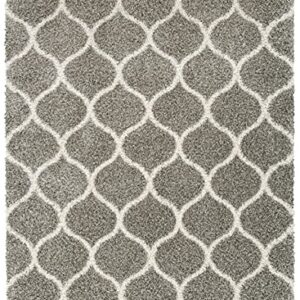 SAFAVIEH Hudson Shag Collection Area Rug - 9' x 12', Grey & Ivory, Moroccan Ogee Trellis Design, Non-Shedding & Easy Care, 2-inch Thick Ideal for High Traffic Areas in Living Room, Bedroom (SGH280B)