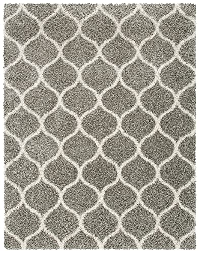 SAFAVIEH Hudson Shag Collection Area Rug - 9' x 12', Grey & Ivory, Moroccan Ogee Trellis Design, Non-Shedding & Easy Care, 2-inch Thick Ideal for High Traffic Areas in Living Room, Bedroom (SGH280B)